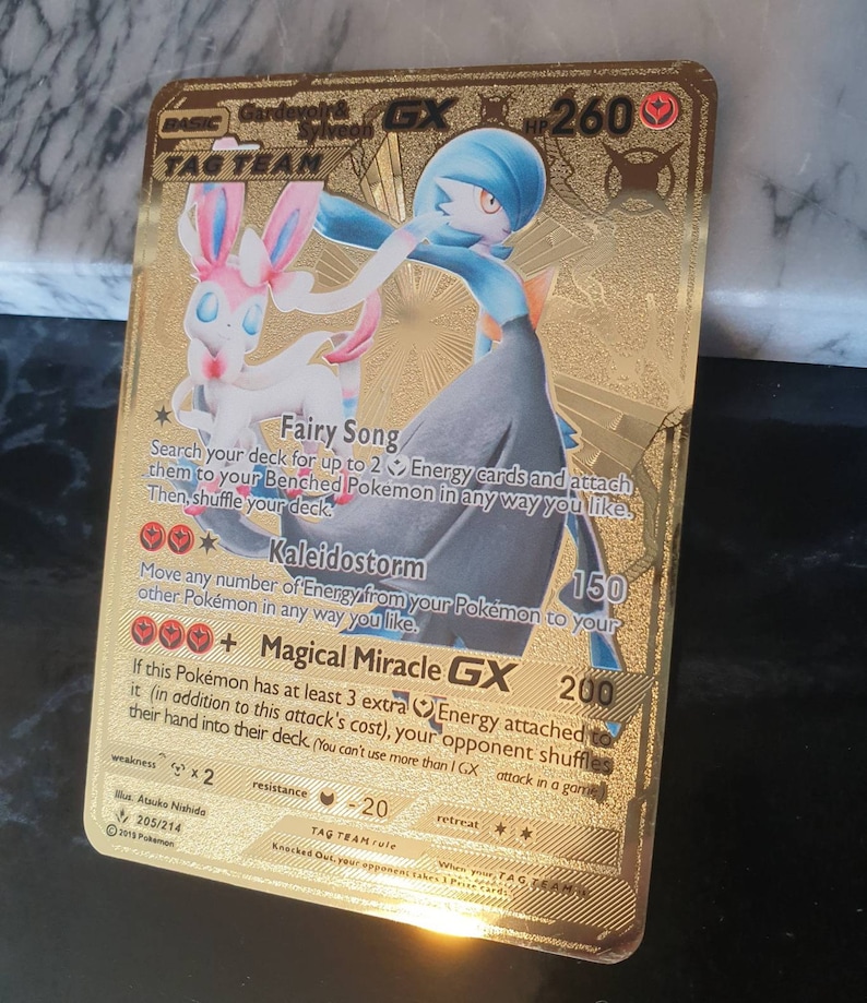 Gold Mega Lucario And Gardevoir Sylvein Gx Pokemon Card