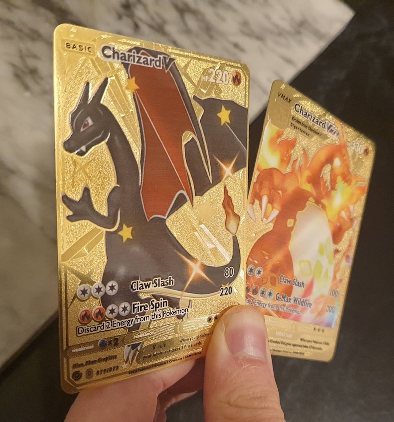 Gold shiny charizard vmax v metal champions path rainbow rare etsy