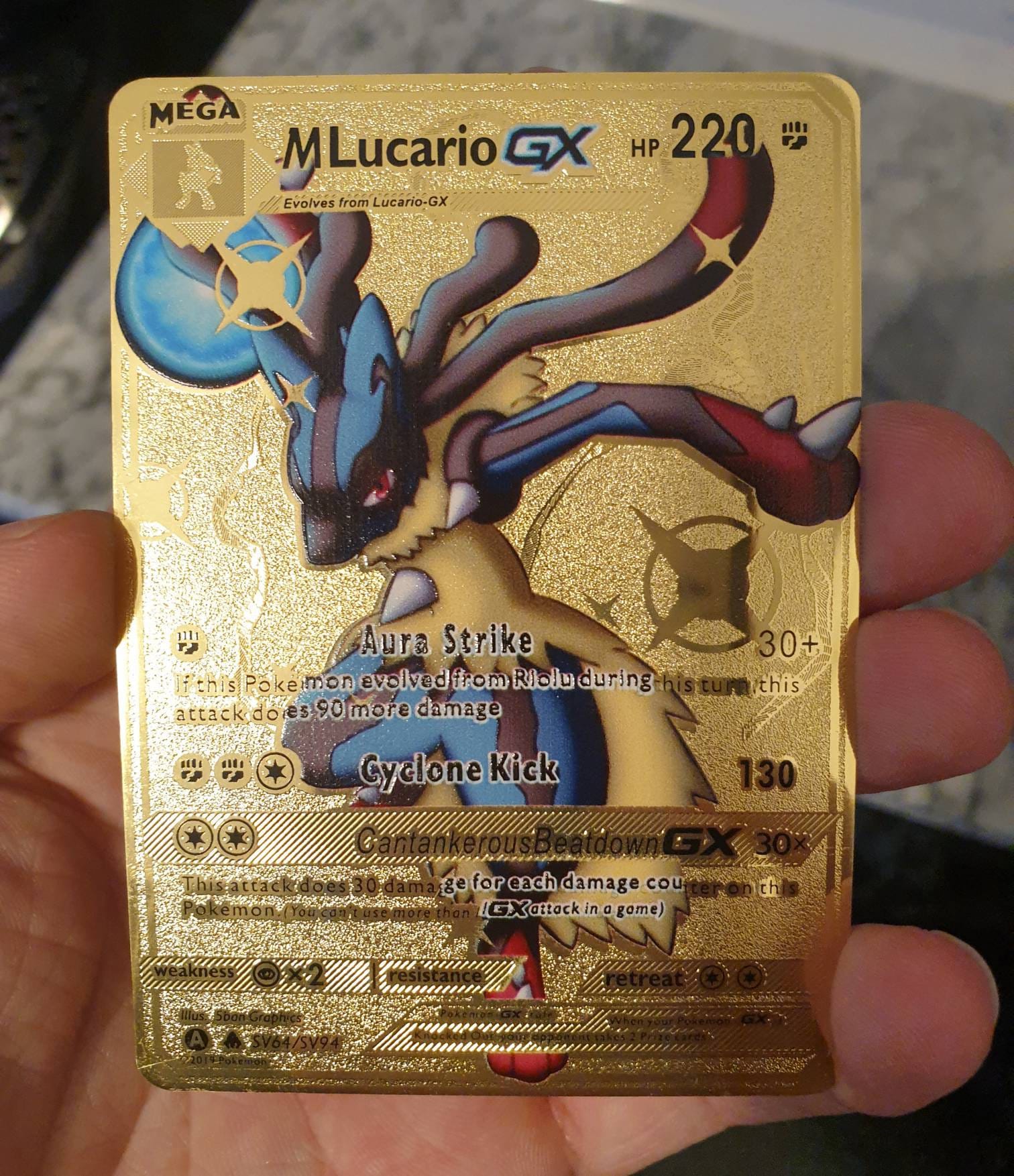 Gold Mega Lucario GX Pokemon Card Shiny EX Custom Made Metal V | Etsy UK