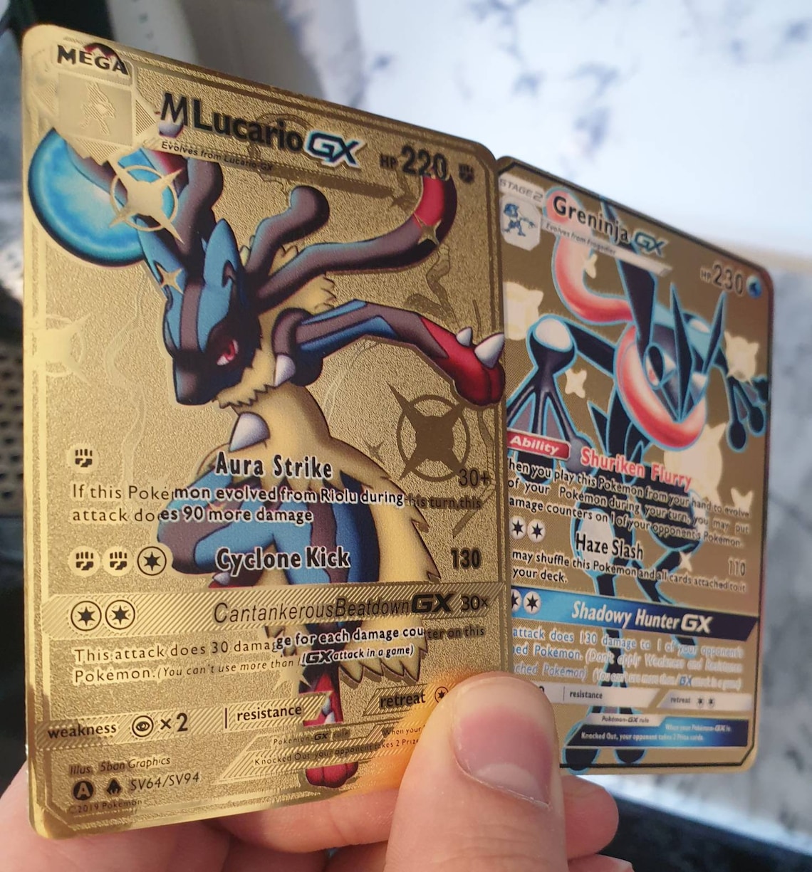 2x Gold Mega Lucario GX & Shiny Greninja GX EX Pokemon Cards | Etsy