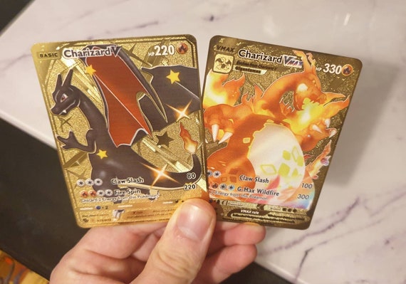 Gold Shiny Charizard Vmax V Metal Champions Path Rainbow Rare Etsy