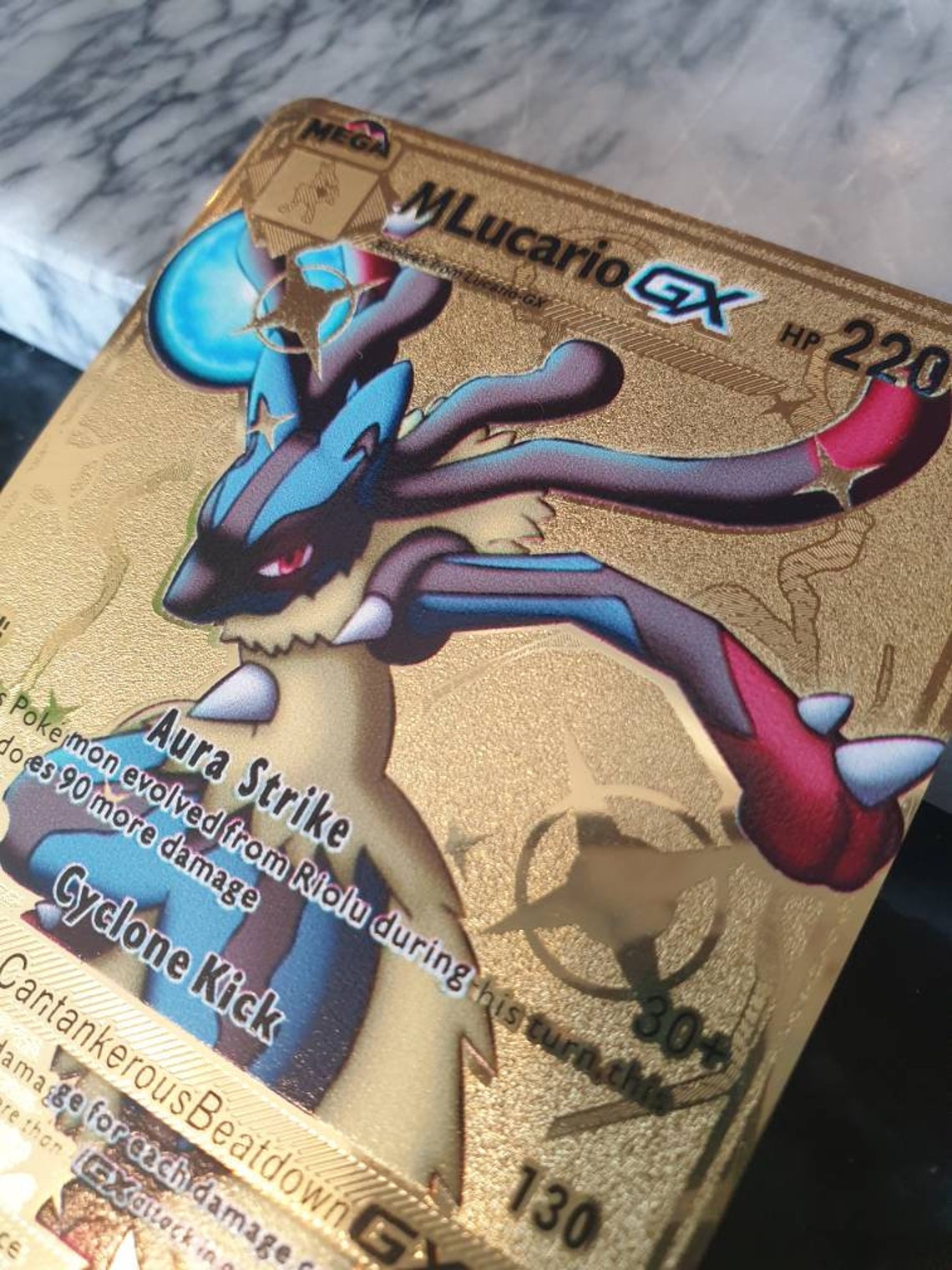 Gold Mega Lucario GX Pokemon Card Shiny EX Custom Made Metal V | Etsy