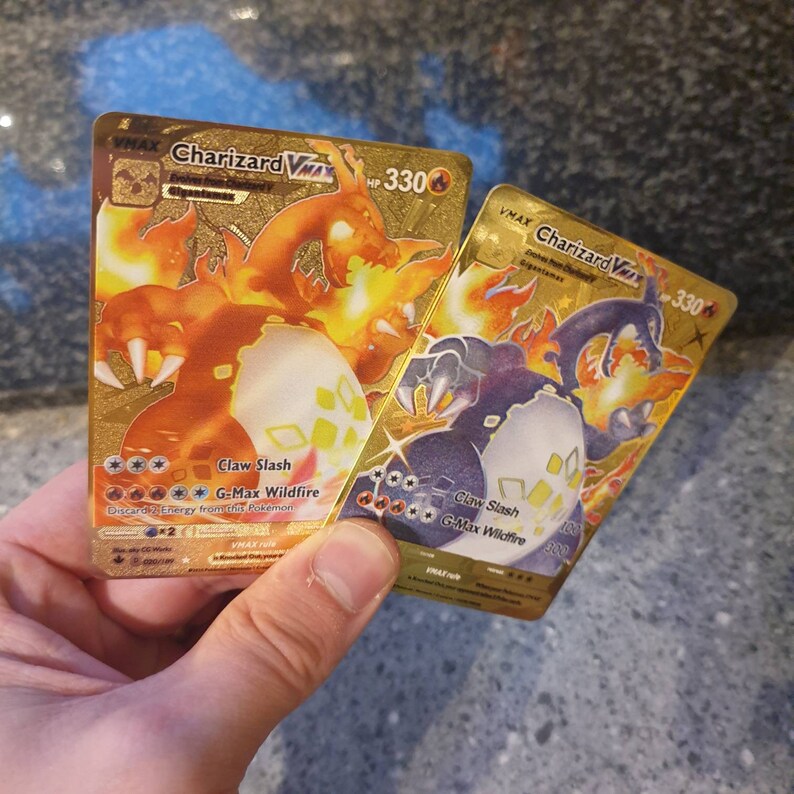 GOLD 2x Shiny Charizard Vmax METAL Champions Path Rainbow ...