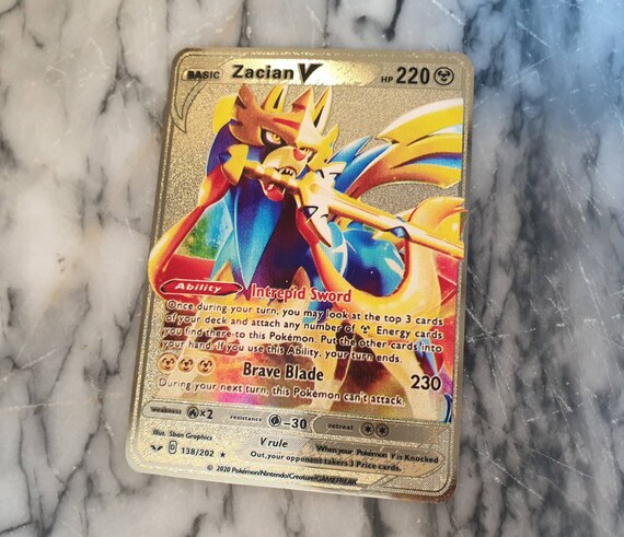Crowned Zacian V Gold Pokemon Card Shiny Full Art Promo Etsy