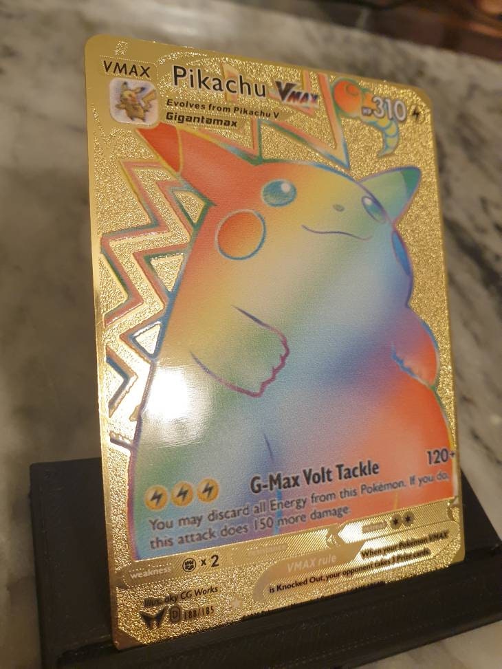 Pikachu Vmax Rainbow Gold Metal Custom Pokemon Card ~ Gold Pikachu Vmax