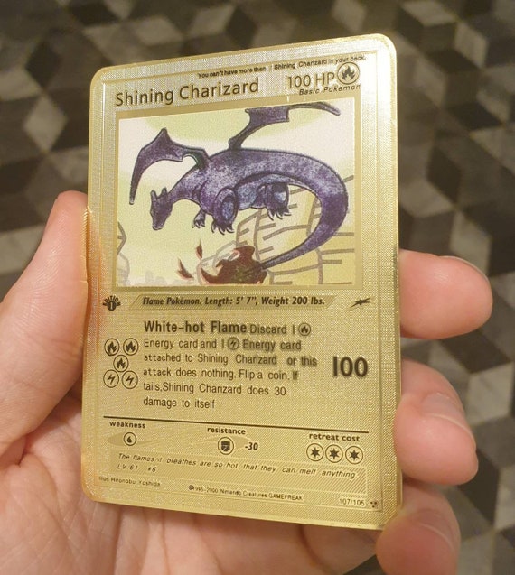 Gold Shining Charizard Pokemon Card Shiny Metal Custom First Etsy UK