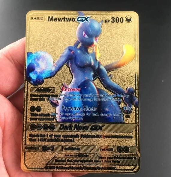 Gold Shadow Mewtwo Gx Pokemon Card Custom Made Metal Shadow Etsy