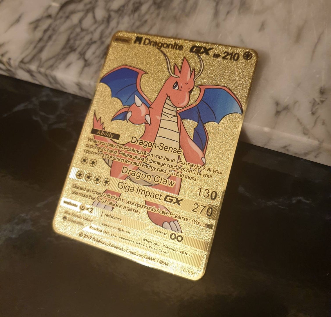Mega Dragonite GX Pokemon Card Gold Metal Shiny EX Custom Go Etsy