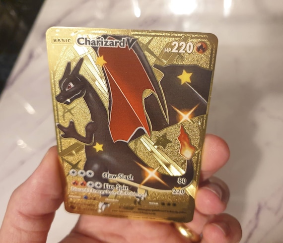 Gold Shiny Charizard V Pokemon Card Metal Champions Path Etsy