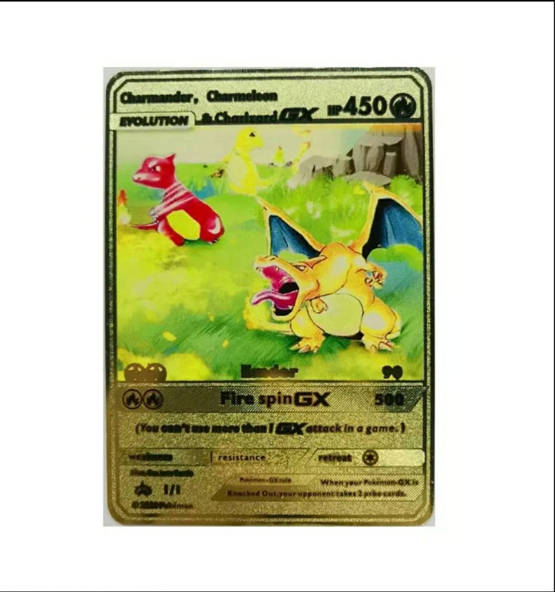 Gold Charizard Charmander Charmeleon GX Card Metal Custom Etsy