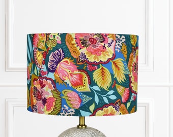 Bright Tropical Floral Print Drum Lampshade