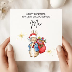 Custom Name Christmas Bunny Card – Special Nephew Xmas Card