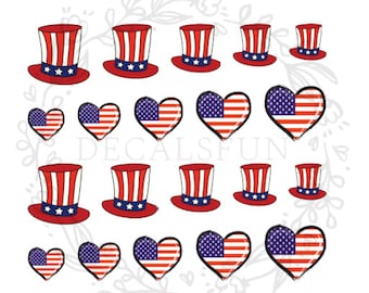 4th July USA Flag Hat Nail Art Water Decals