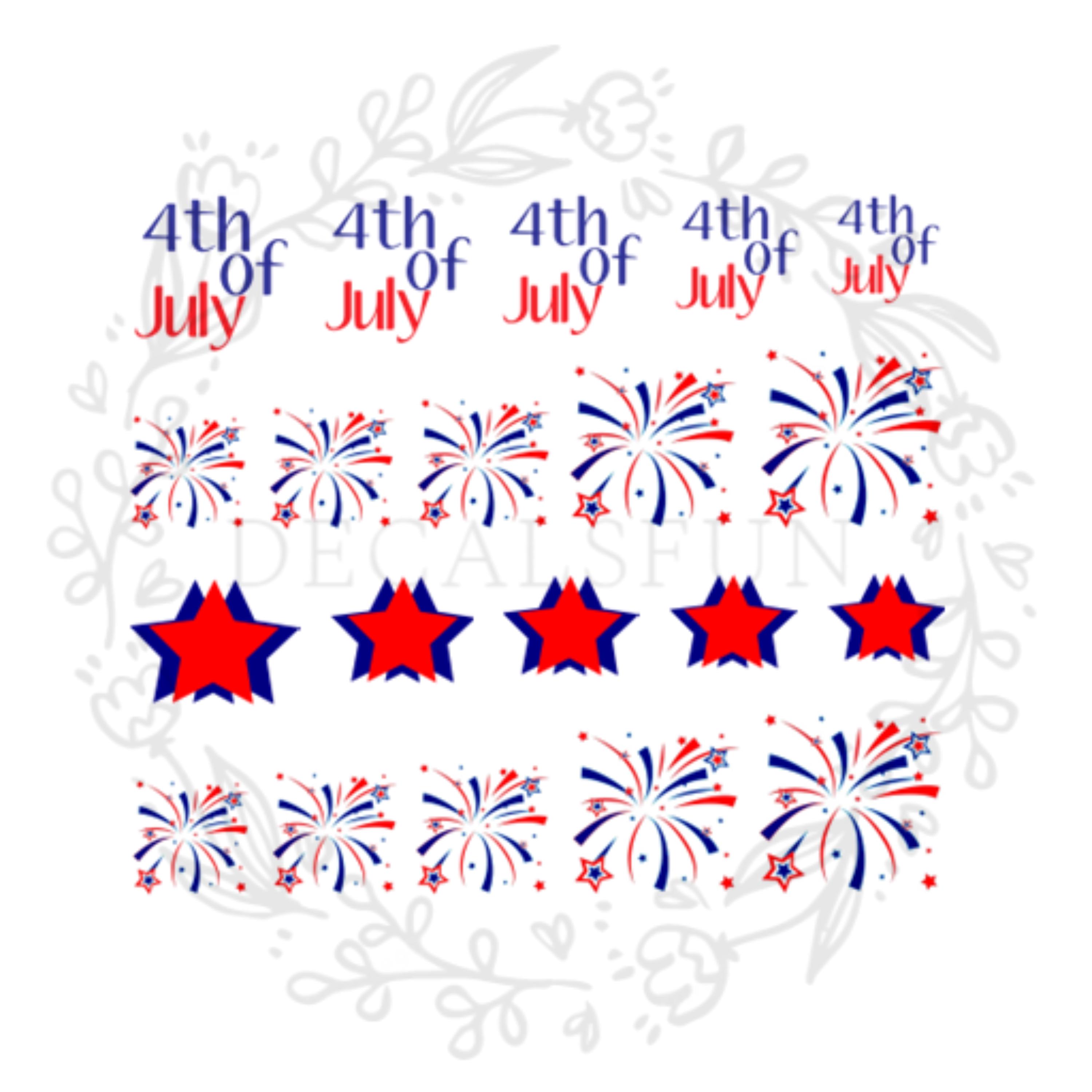 4th July Fireworks Nail Art Water Decals