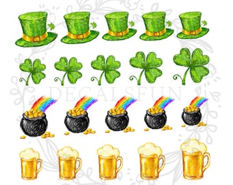 Saint Patrick's nail art, Irish Clover Shamrock beer Nail Art Water Decals