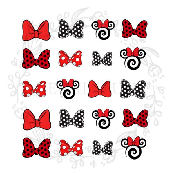 Mouse Red Bow Ribbon Nail Art Water Decals