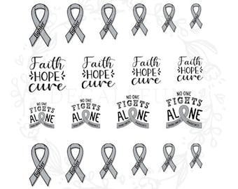 Gray Ribbon Cancer Nail Art Water Decals
