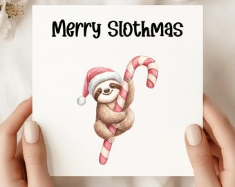 Funny Santa Sloth Christmas Card - Lazy Holiday Greeting