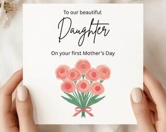 Tarjeta del primer día de la madre para mi hija, regalo floral para mamá primeriza