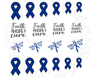 Colon Cancer Dark Blue Nail Art Water Decals
