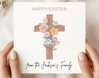 Personalized Floral Cross Easter Card | Religious Greeting