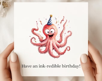 Octopus Birthday Card, Sea Animal Greeting Card