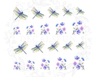 Dragonfly Flower Nail Art Water Decals