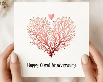 Coral Anniversary Card: Elegant Watercolor Heart - 35th Anniversary