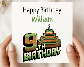 Personalized Minecraft Birthday Card – Gamer Pixel Art