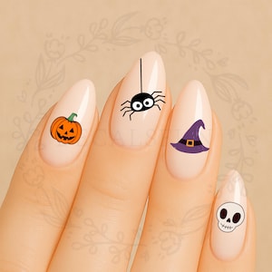 Halloween Nail Art Decals – Cute Pumpkin, Spider, Witch Hat & Skull Water Slides – Spooky Kawaii Halloween Nails