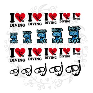 I Love Scuba diving Nail Art Water Decals
