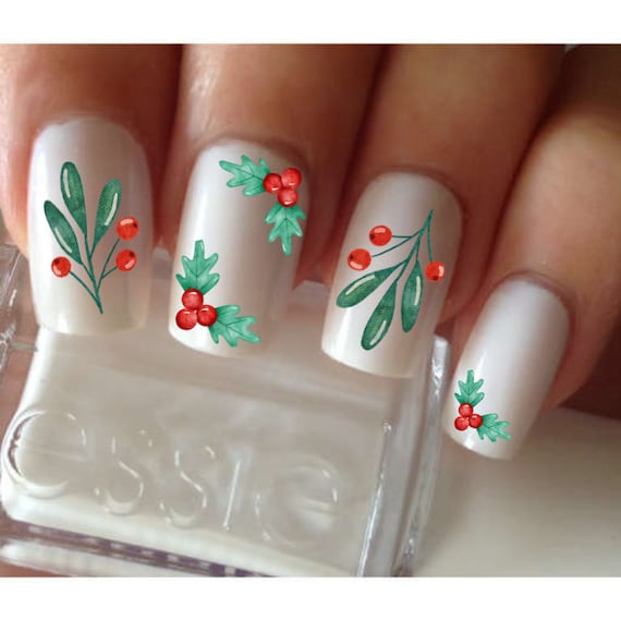 Christmas Holly Nail Art Water Decals Etsy
