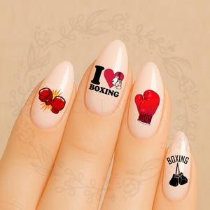 Boxing Nail Decals – Boxing Glove Nails – Sports Nail Art – I Love Boxing Nails – Knockout Gym Fitness Nail Transfers