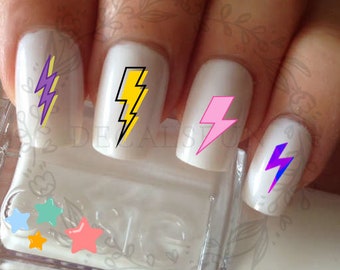 Colourful Pop Art Lightning Bolts stars Nail Art Water Decals
