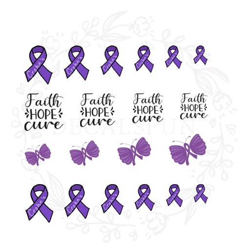 Crohn's Disease Purple Ribbon Nail Art Water Decals