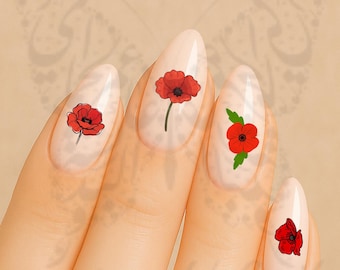 Naklejki wodne na paznokcie z motywem maku | Kwiatowe zdobienia paznokci | Paznokcie na wiosnę i lato | Manicure DIY