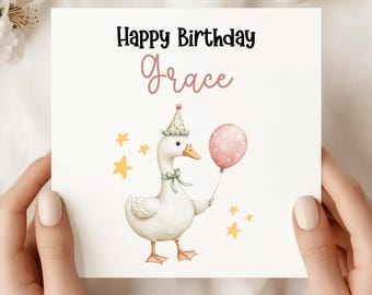Tarjeta de cumpleaños personalizada de pato: saludo de animal, nombre personalizado