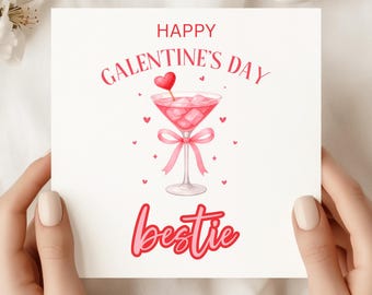 Pink Cocktail Galentine's Day Card | Bestie Valentine