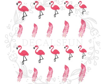 Flamingo Feather Nail Art Water Decals