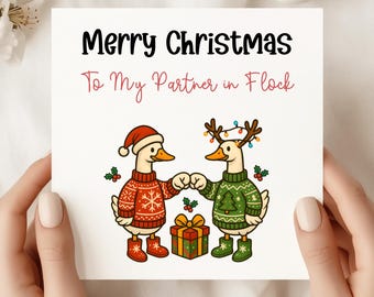 Tarjeta navideña romántica de ganso: compañero de bandada, humor navideño
