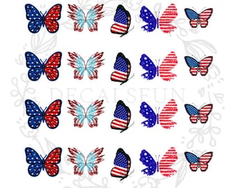 Decalcomanie per unghie con farfalla e bandiera USA