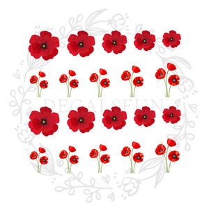 Poppy Flower Nail Art Water Decals, Remembrance Day nail art