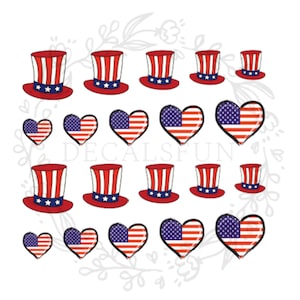 4th July USA Flag Hat Nail Art Water Decals