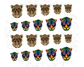 Decalcomanie per unghie ad acqua con faccia di leopardo e ghepardo