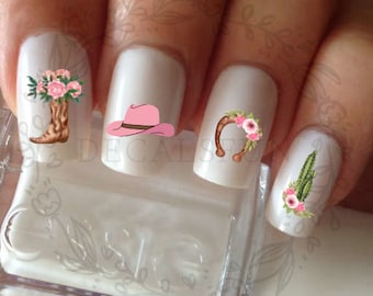 Cowgirl Boot Hats Nail Art Water Decals