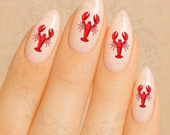 Lobster Nail Decals – Red Lobster Nails – Cute Summer Beach Nail Art – Seafood Party Nails – Water Slide Nail Transfers