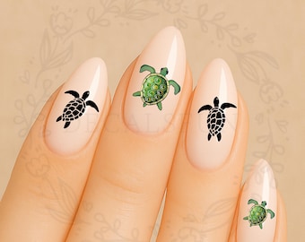 Sea Turtle Nail Art Decals – Cute Green & Black Turtle Water Slides for DIY Ocean Nails – Beach Nail Art for Summer Vibes