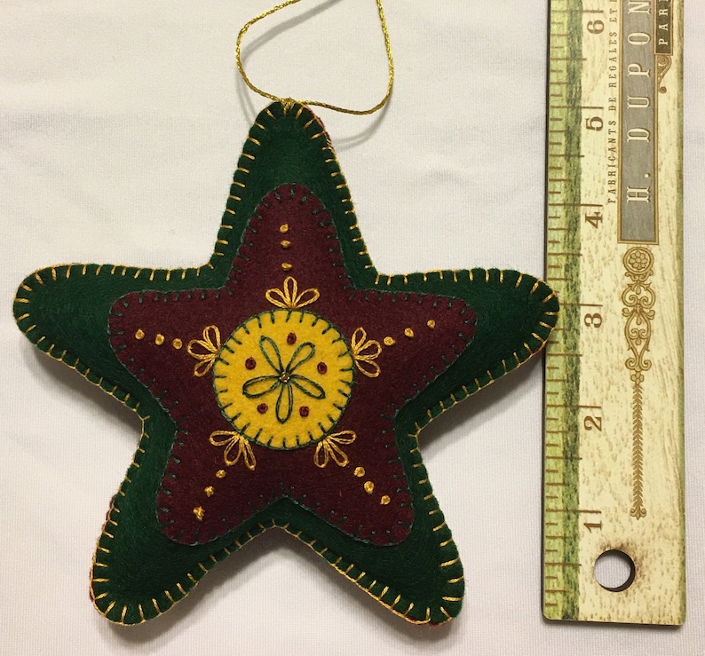 Folk Art Star Ornament Set of 2 Rustic Christmas Felt