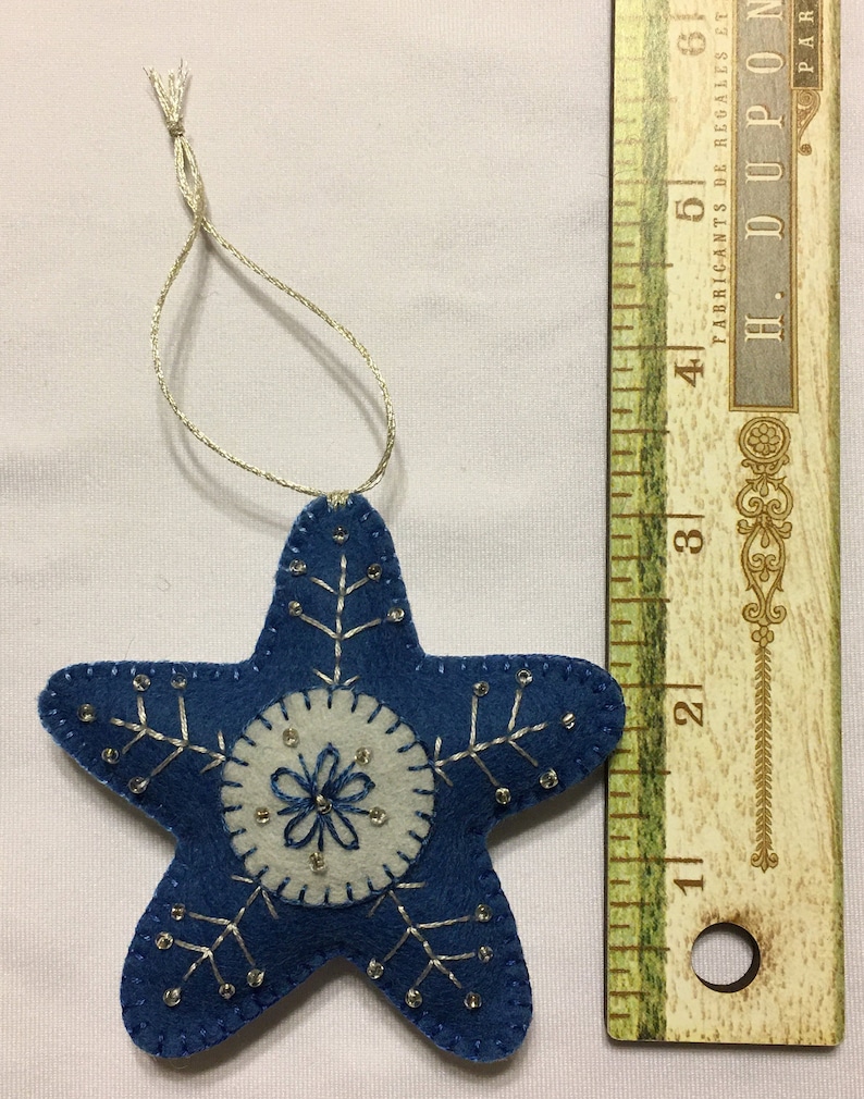 Folk Art Star Ornament Set of 2 Rustic Christmas Felt