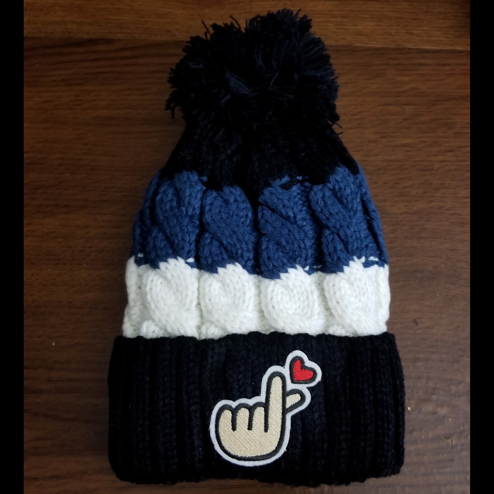 Blue Kpop BTS Finger HEART BEANIE Cable Knit Hat Pompom hat | Etsy